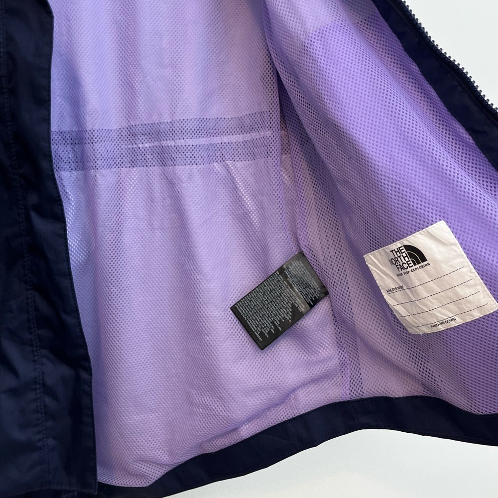 The North Face Girls 10/12 DryVent Rain Jacket Navy Lilac Hooded Waterproof EUC - Picture 6 of 7